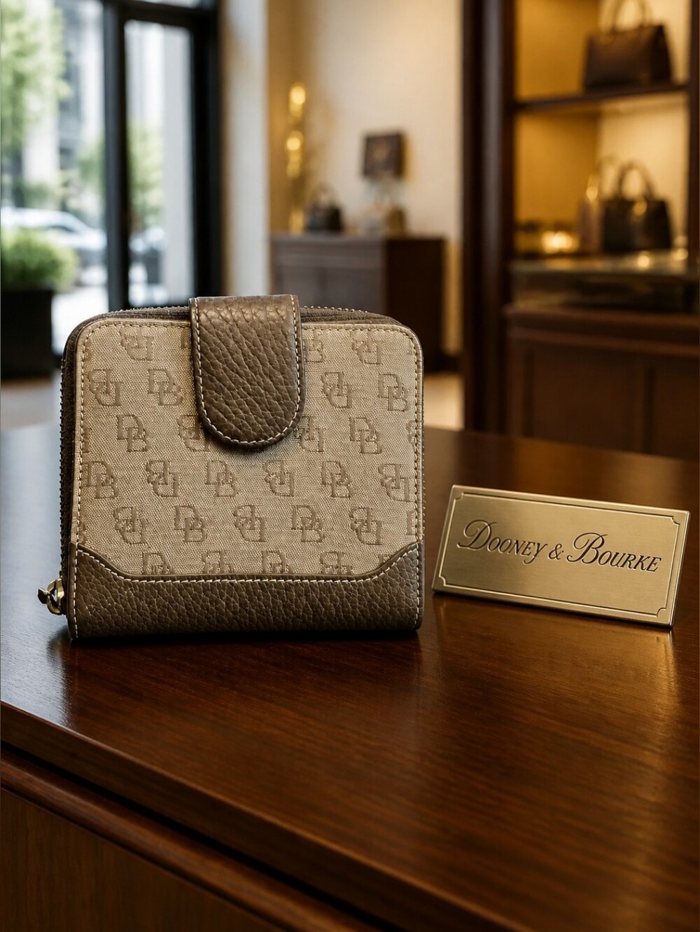 Dooney & Bourke Signature Monogram Medium Compact Zip-around Wallet